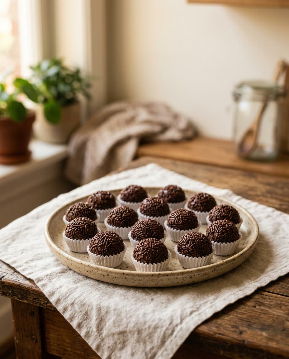 Brigadeiros tradicionais brasileiros com granulado em forminhas.