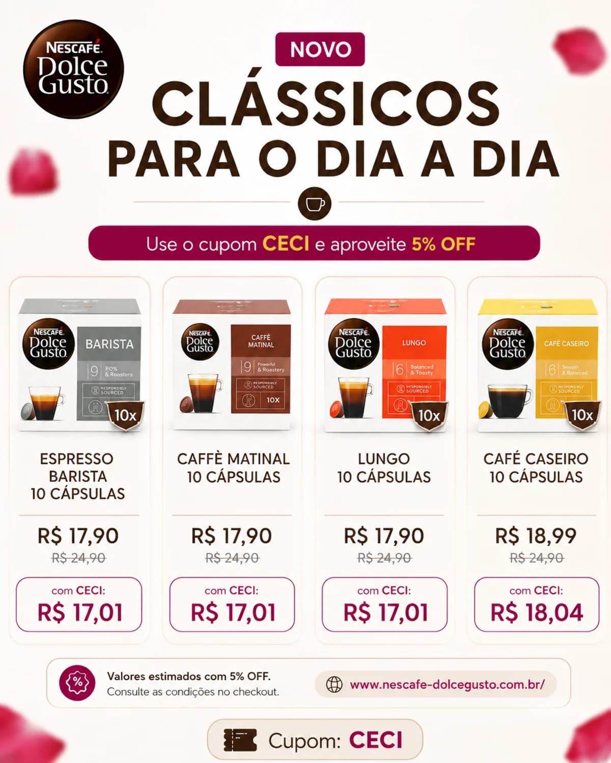 Cápsulas NESCAFÉ Dolce Gusto organizadas em cima da mesa.