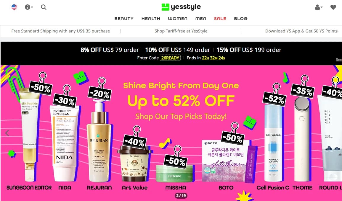 Offizielles YesStyle Shop-Interface und Aktionsbanner