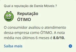 Selo de Reputação Ótima da Damie no Reclame Aqui