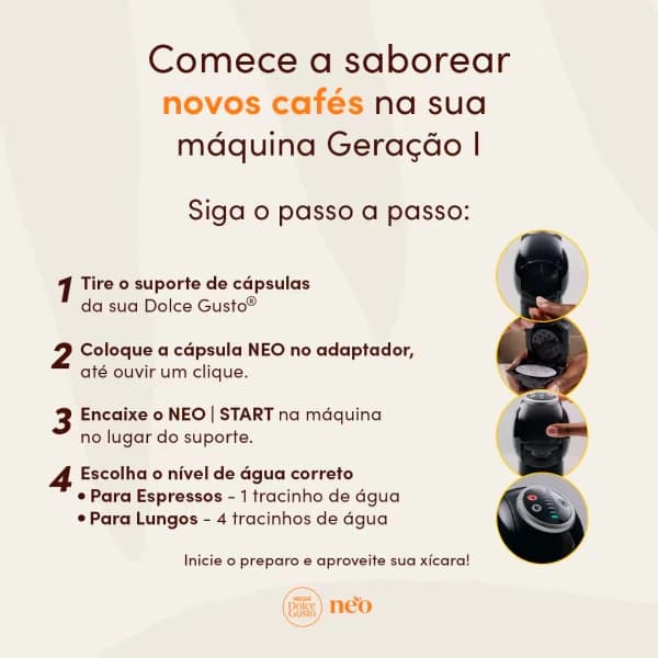 Passo a passo oficial de uso do Adaptador NEO Start em uma máquina Dolce Gusto