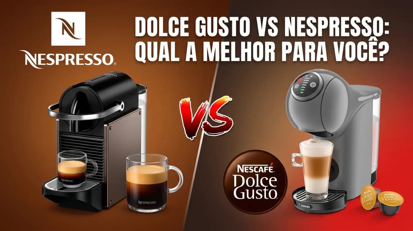 Dolce Gusto vs Nespresso: qual a melhor para você? Ilustração comparando as duas cafeteiras