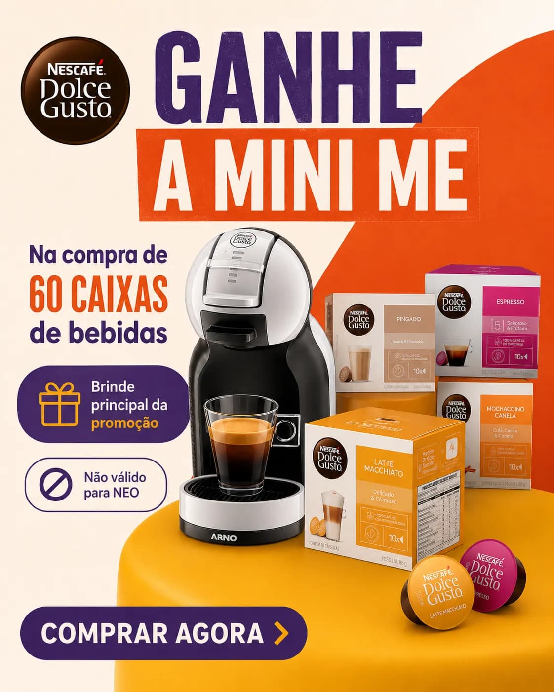 Arte promocional da Dolce Gusto 60 caixas e Mini Me grátis - 3