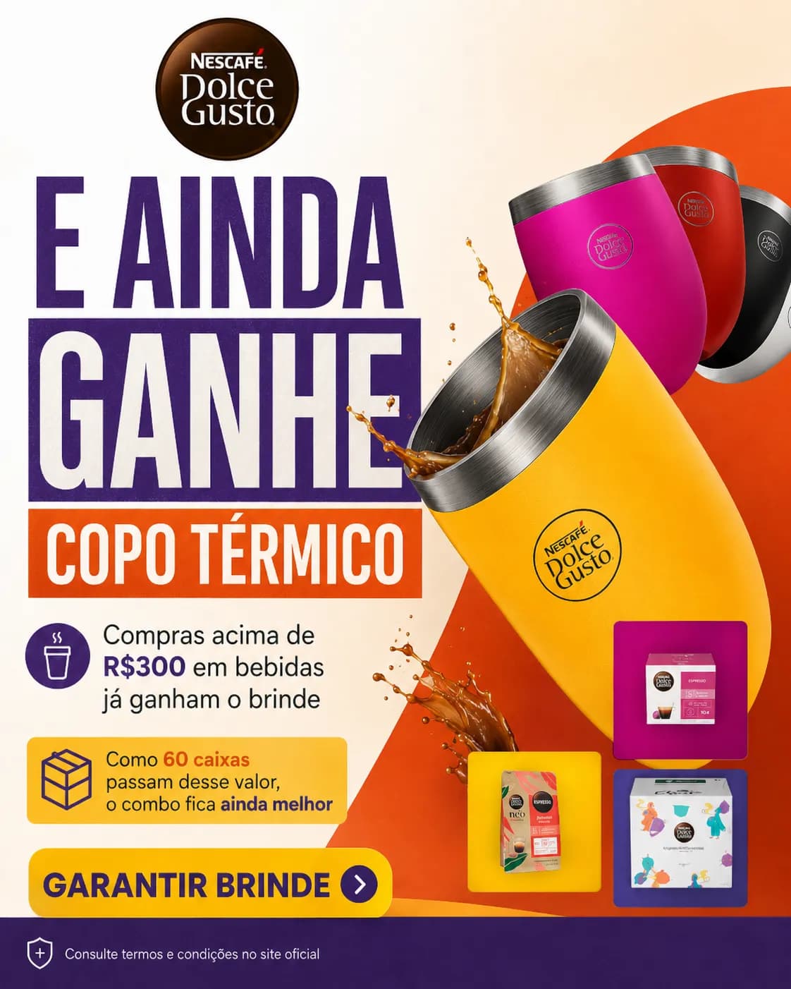 Arte promocional da Dolce Gusto 60 caixas e Mini Me grátis - 4