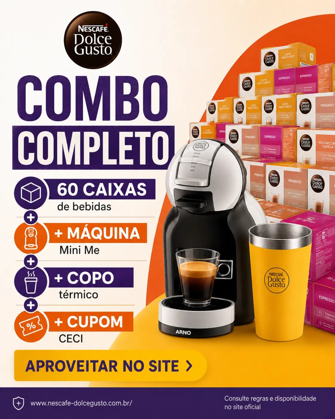Arte promocional da Dolce Gusto 60 caixas e Mini Me grátis - 5