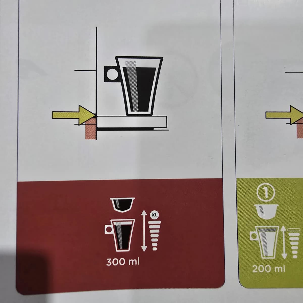 Confirmação do volume máximo de 300 ml para a função XL no manual da máquina