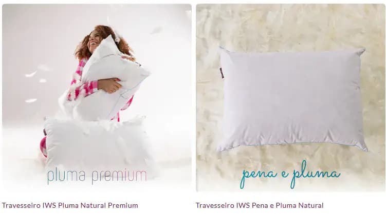 Linha Pluma Natural da I Wanna Sleep: Pluma Natural Premium e Pena e Pluma Natural