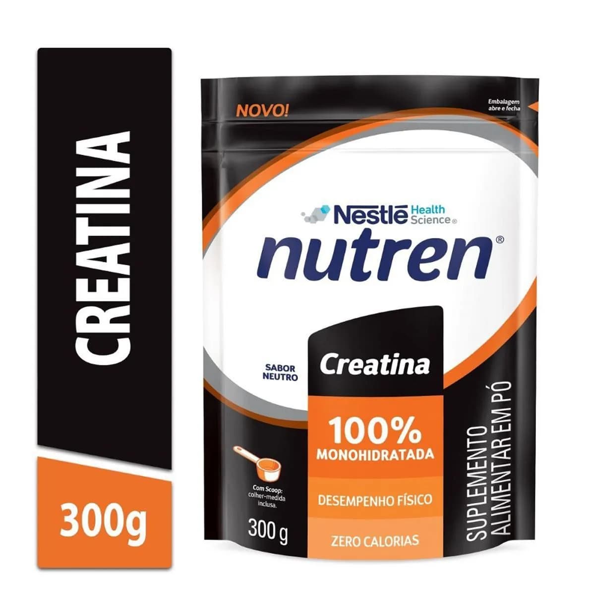Embalagem de 300 g da Nutren Creatina ao lado da identificação visual Creatina