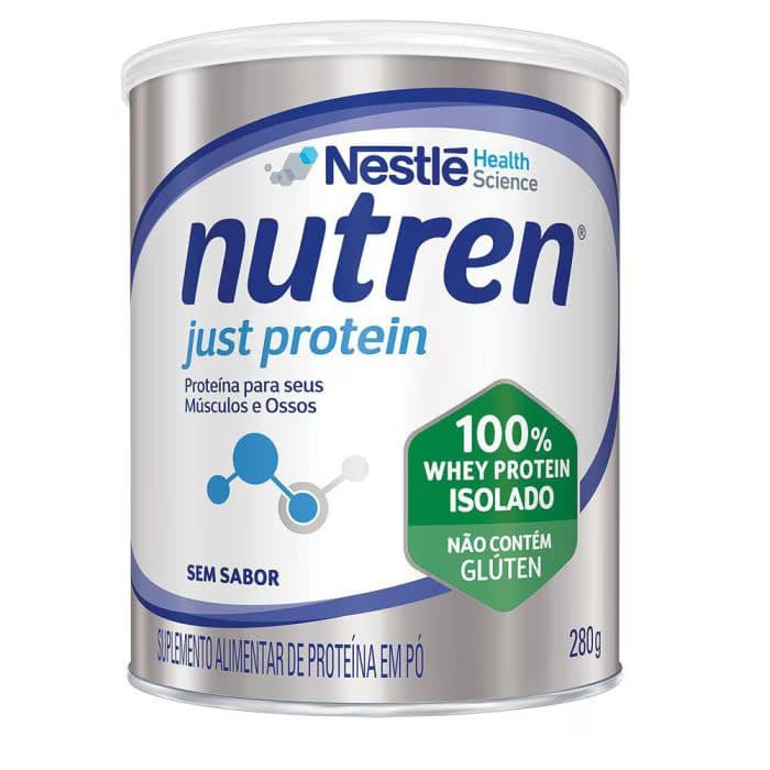 Frente da lata de 280g do Nutren Just Protein, suplemento alimentar de proteína em pó sem sabor