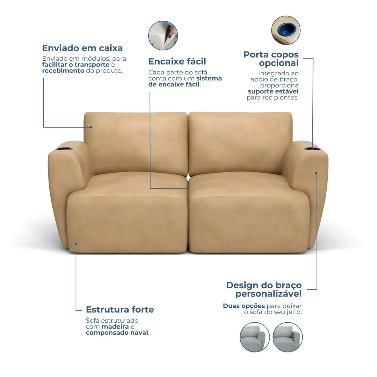 Configuração flexível do sofá modular Damie na sala de estar, mostrando praticidade no uso diário.