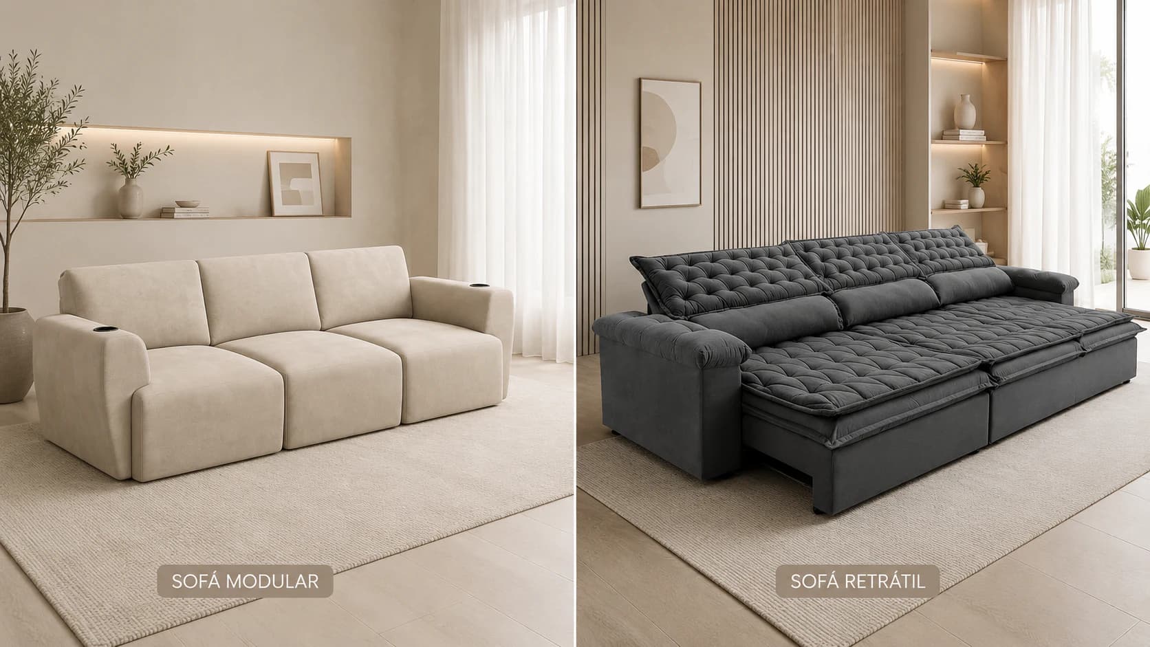 Comparativo entre sofá modular e sofá retrátil na decoração de sala de estar