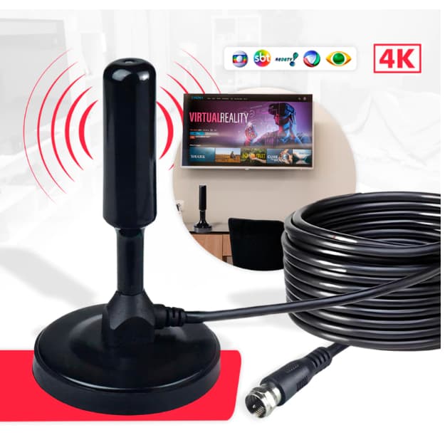 Antena Digital Interna Externa Full Hdtv 4K Cabo de 5m Grande tx-3008