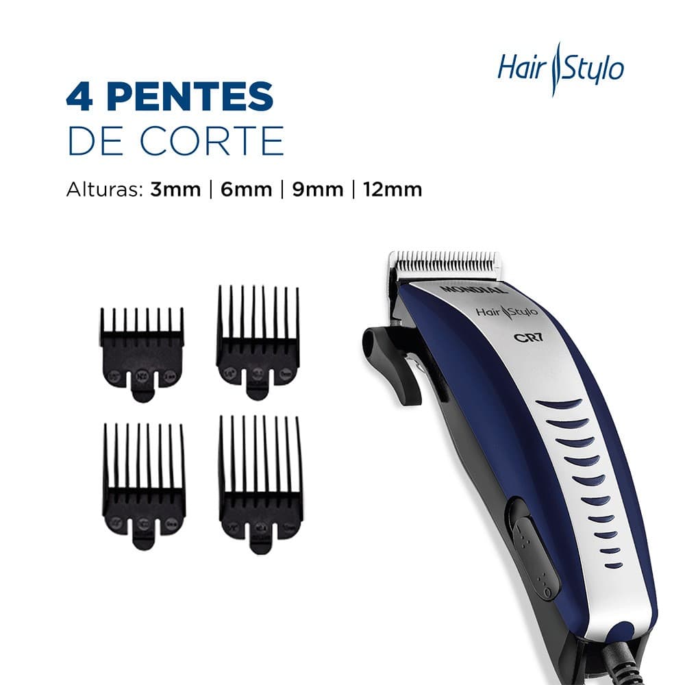 Máquina de Corta Cabelo Mondial Azul e Cinza Hair Stylo CR-07 220V