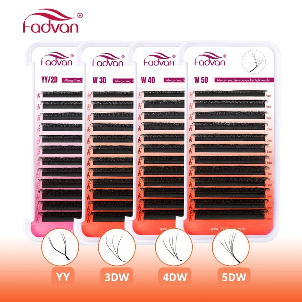 Cílios FADVAN 5DW 4DW 3DW YY U Y Fox 0.07D 0.07C 8mm 9mm 10mm 11mm 12mm 13mm 14mm Mix Alongamento