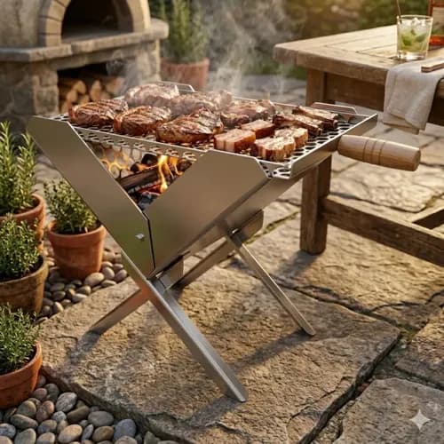 Churrasqueira Aço Inox Maleta Portátil Ideal Camping Pesca Aço Inox