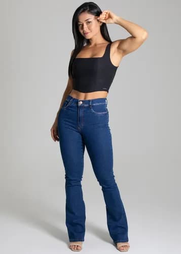 Calça Jeans Feminina Boot Cut 277151 Com Cintura Alta Sawary Índigo Liso 42