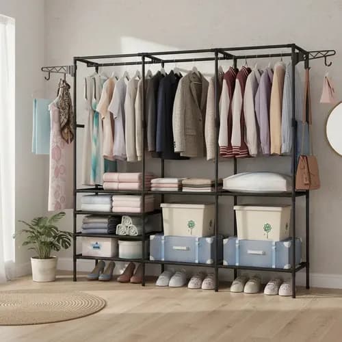 Cabideiro Arara Closet Roupas Sapateira Triplo Cor Preto