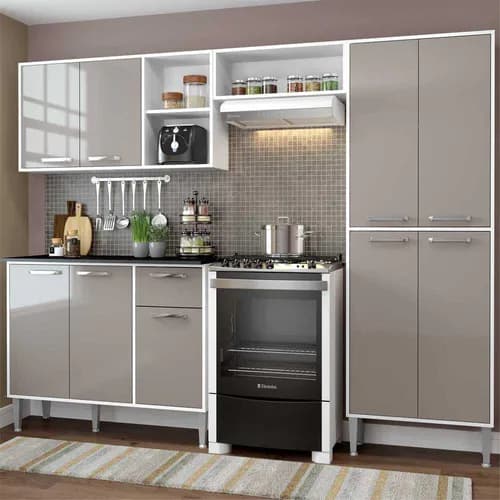 Armário De Cozinha Compacta Xangai Multimóveis Vm2840 Branco/lacca Fumê