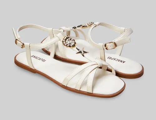 Sandália Feminina Rasteira Pingentes Anacapri Branco Com Adornos 37