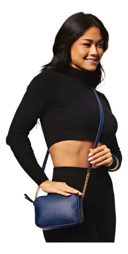 Bolsa Feminina Tiracolo Essencial Pequena Anacapri Azul Liso Ouro