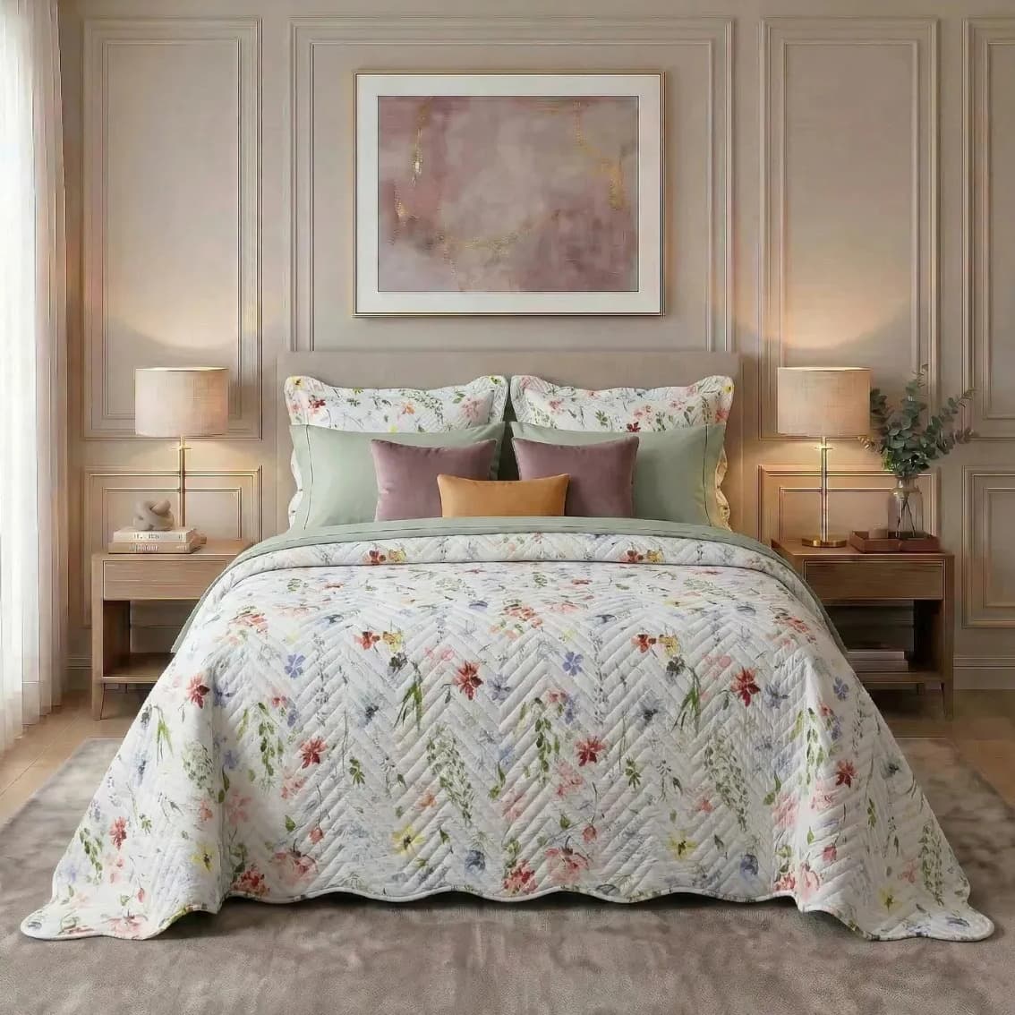 Kit Cobre Leito Colcha Casal Bouti Dupla Face Estampado 3pçs Cor Sicília Colcha Cobre Leito Estampada
