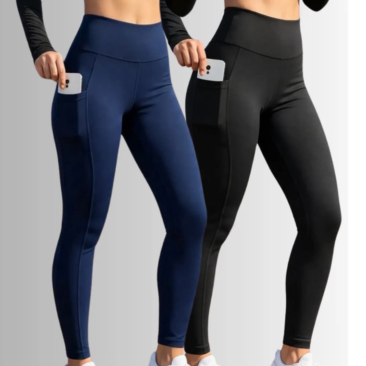 Kit 2  Legging Feminina Bolso Lateral Cintura Alta Academia Azul-marinho/preto G