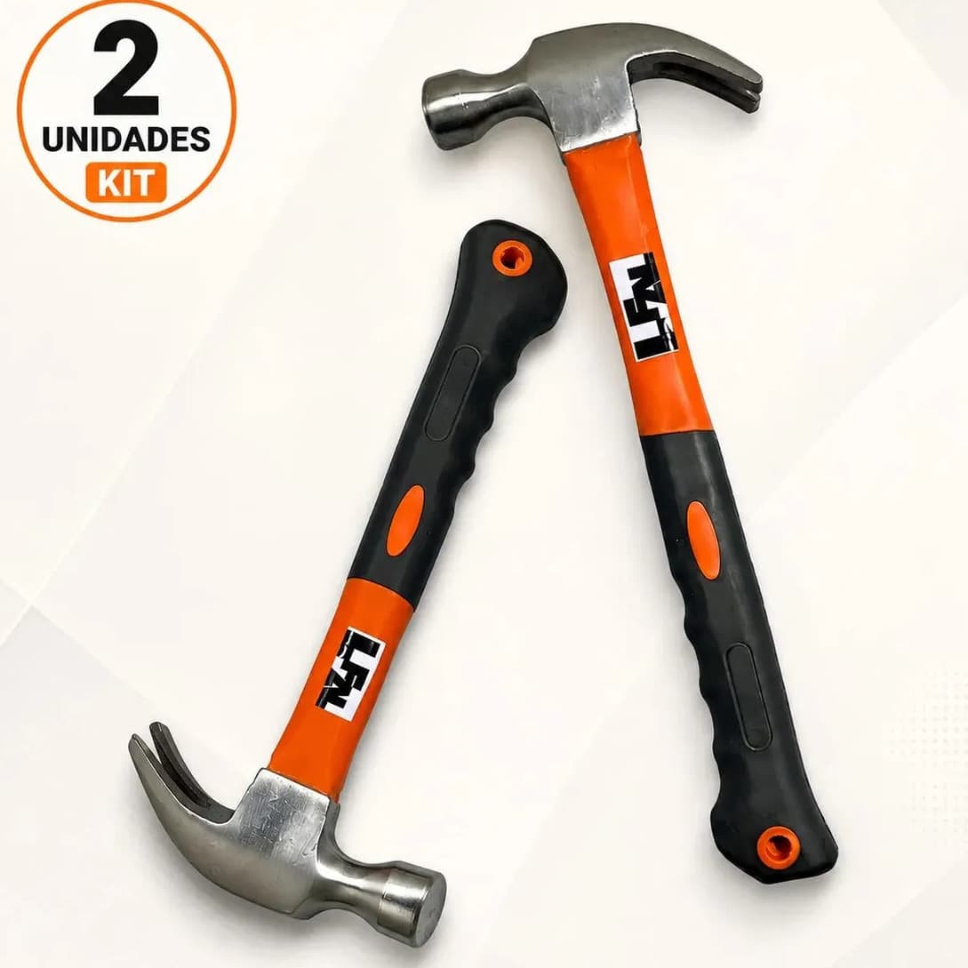 Kit 2 Martelo De Prego Profissional Tipo Unha Cabeça Aço Cabo Fibra Emborrachado Resistente Ferramenta Portátil Multifuncional Construção Obra Casa Pedreiro Carpinteiro Serralheiro Reforma Marca Lfal