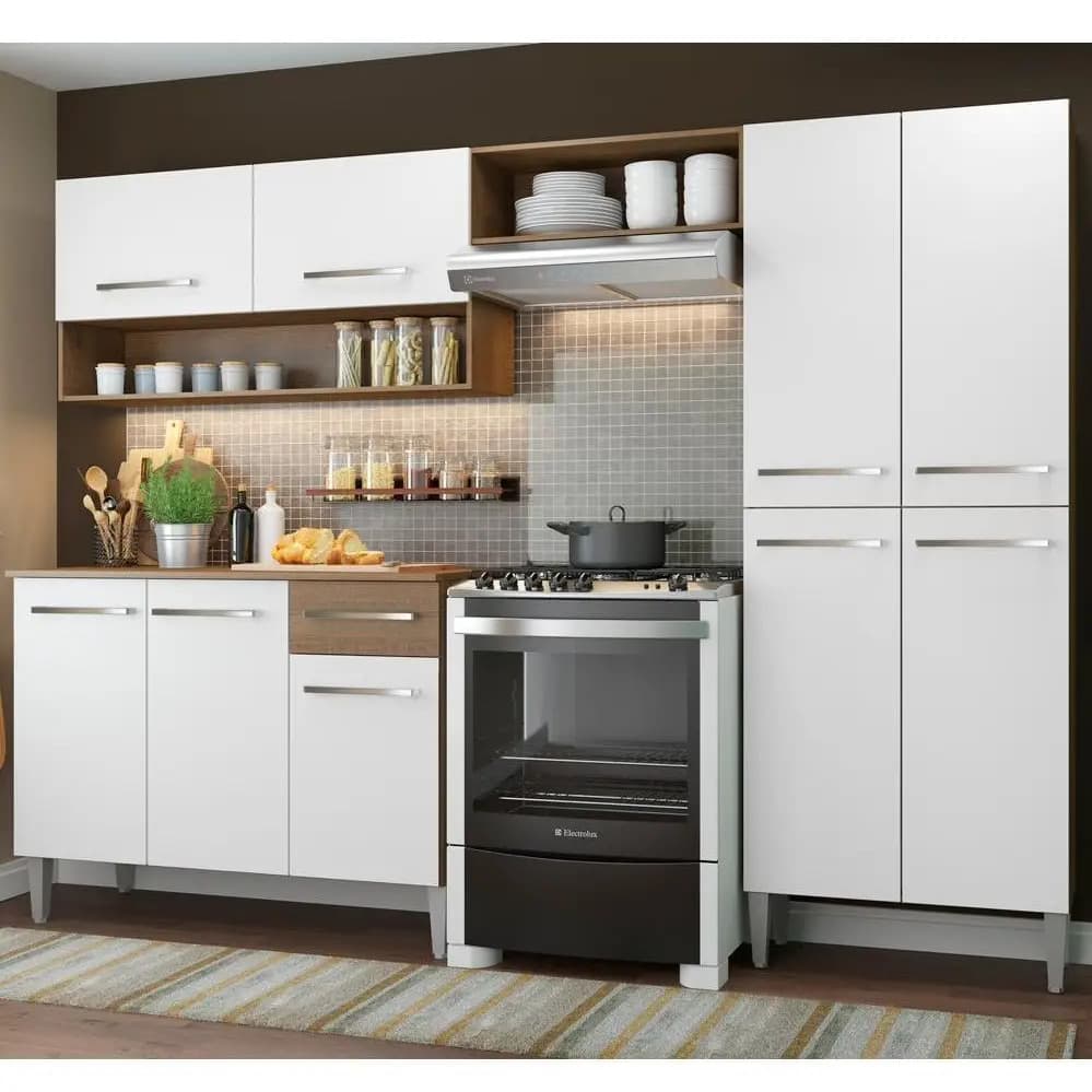 Armário De Cozinha Modulada Completa Compacta Emilly Pop Com Armário E Balcão Cor Rustic/preto Grem229002 Rústico/preto