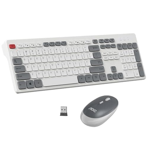 Combo de Teclado e Mouse sem Fio AOC KM600, Conexão Sem Fio 2,4 GHz, Mouse 3 DPI Ajustável Até 1600, Combo Teclado e Mouse Design Ergonômico, Compatível com PC e Mac