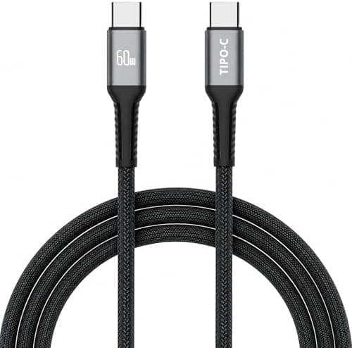 Cabo USB-C para USB-C 2 Metros 60W Turbo Carregamento Rápido — Nylon Trançado Reforçado Compatível iPhone 15/16 Samsung Galaxy Xiaomi MacBook Notebook Tablet — Preto/Branco