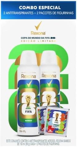Kit Rexona Antitranspirante Aerossol Bamboo 2 Unidades de 150ml + 2 Pacotes de Figurinhas - Edição Limitada Copa do Mundo da FIFA 26