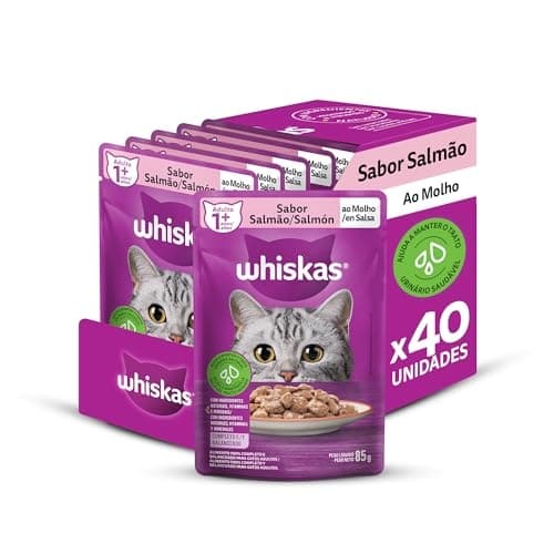 Pack Ração Úmida Whiskas Sachê Salmão ao Molho para Gatos Adultos 85 g - 40 unidades