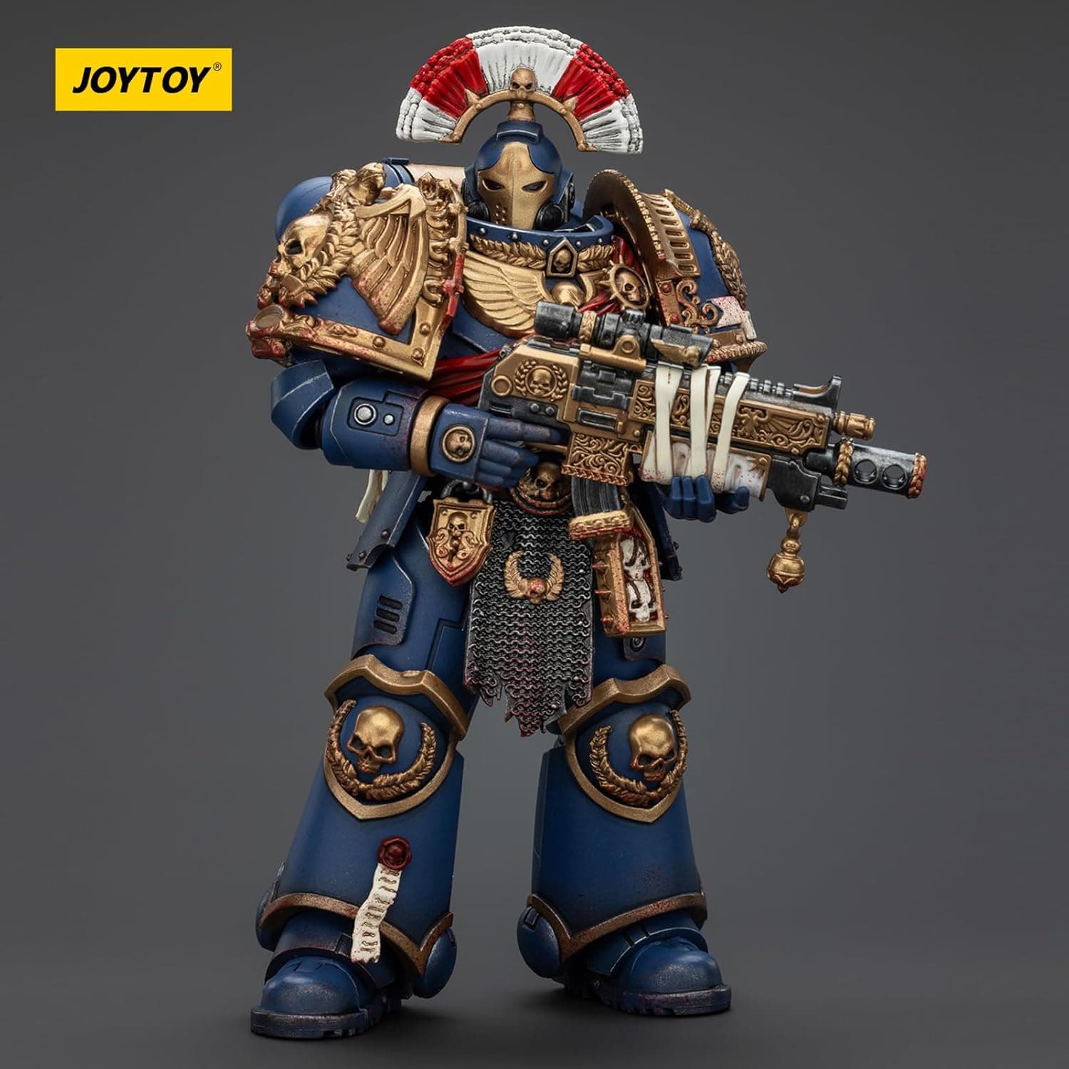 JOYTOY Warhammer 40k Space Marine 2，Ultramarines Relic Secundus Armour with Artificer Bolt Rifle, chainsword and Bolt Pistol 1/18 Action Figure Collect and Display Model