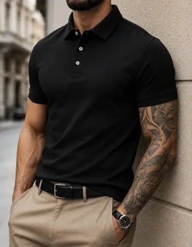 Camisa Polo Masculina Piquet Slim Manga Curta Preto M