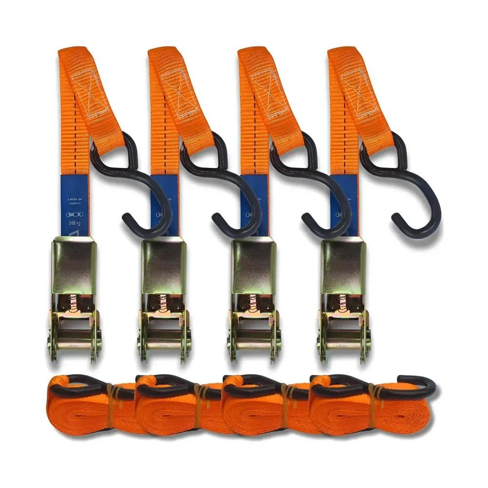 4x Kit Cinta Catraca 800kg Reforçada Amarração Carga Moto Laranja