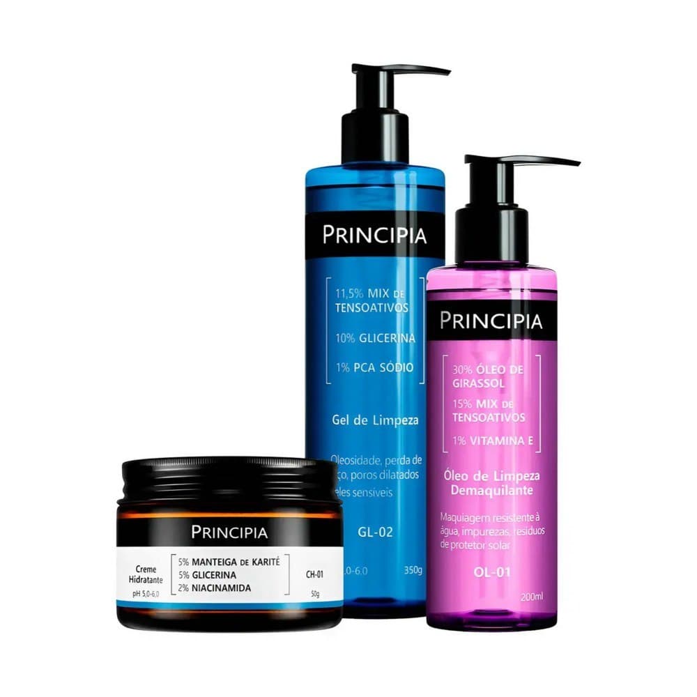 Principia Kit Limpeza E Hidratação Ch-01 + Ol-01 + Gl-02 Todo Tipo De Pele Dia/noite