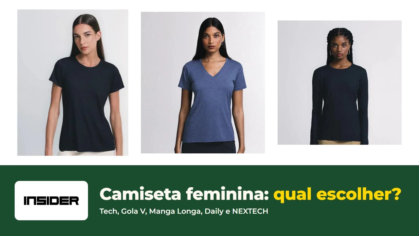 Camisetas femininas Insider Tech, Gola V e Manga Longa, com o logo da Insider