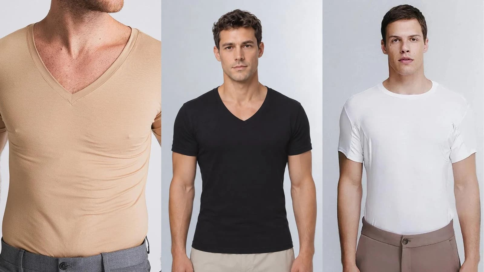 Undershirts Insider Leve bege, Moderado preta e Block branca, vestidas por modelos