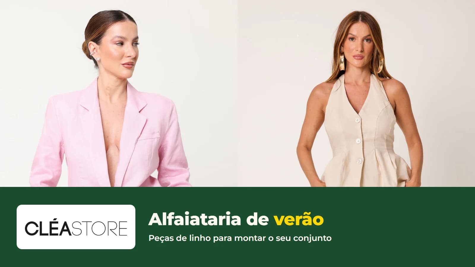 Blazer rosa de linho 4404 e colete bege de linho 4221 da Cléa Store