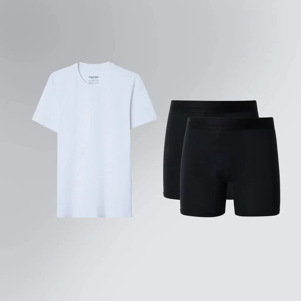 Kit Presente Performance Masculino da Insider: camiseta branca e duas cuecas boxer pretas