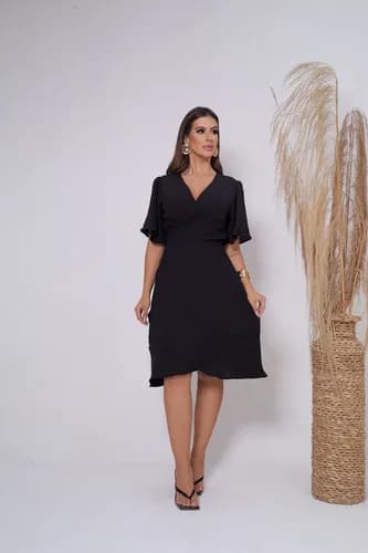 Vestido Transpassado Envelope Manga Curta Soltinho